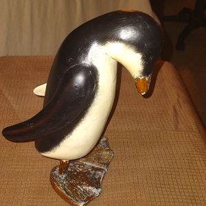Antique hand carved wood penguin hand painted.